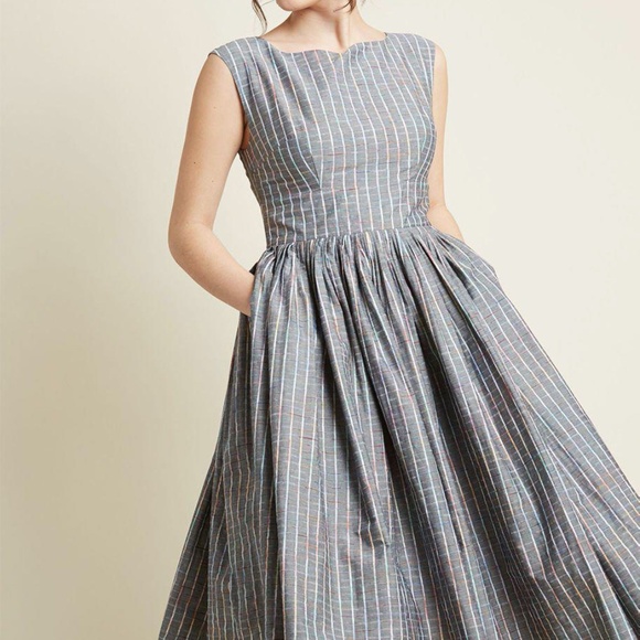 Modcloth "Fabulous Fit and Flare" in Grey Stripes - Picture 3 of 9